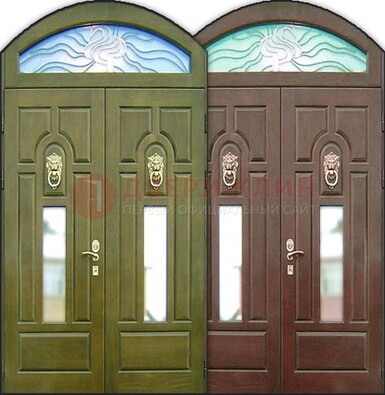 Стальная арочная дверь со стеклом ДА-17 для монолитного дома в Пензе