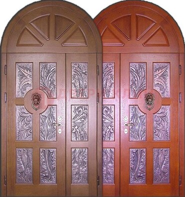 Металлическая арочная дверь со стеклом ДА-28 в коттедж в Пензе