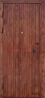 Коричневая железная дверь с евровагонкой ДЕ-18 в Пензе
