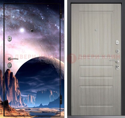 Железная дверь с фотопечатью космоса и планеты ДФ-50 в Пензе