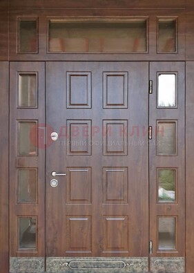 Стальная дверь МДФ со стеклом и фрамугами для дома ДФГ-29 в Пензе