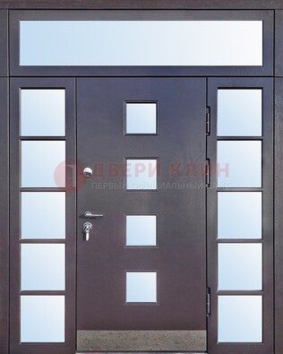Современная железная дверь со стеклом и фрамугами ДФГ-4 в Пензе