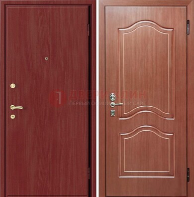 Красная металлическая дверь с ламинатом МДФ внутри ДЛ-8 в Пензе