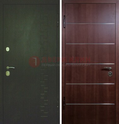 Темная металлическая дверь с МДФ ламинат с молдингами внутри ДМ-16 в Пензе