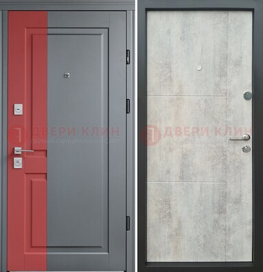 Серая с красной полосой металлическая дверь МДФ ДМ-245 в Пензе