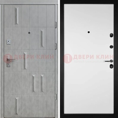 Серая стальная дверь с рисунком МДФ и внутри Белый ясень ДМ-280 в Пензе