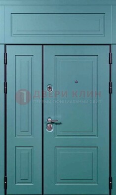 Синяя металлическая дверь с МДФ и верхней фрамугой ДМ-339 в Пензе