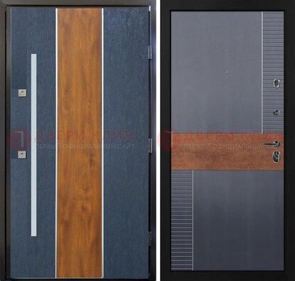 Темная металлическая дверь МДФ со вставками ДМ-411 в Пензе