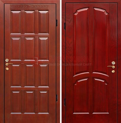 Красная металлическая дверь с массивом дуба ДМД-15 в Пензе