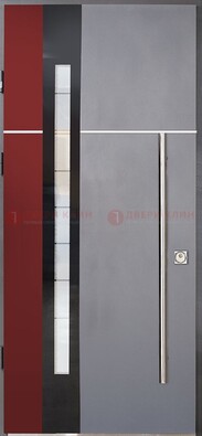 Серая входная дверь с порошковым окрасом и красной вставкой ДП-175 в Пензе