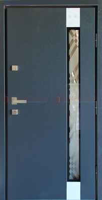 Серая стальная дверь с порошковым покрытием и стеклянной вставкой ДП-216 в Пензе
