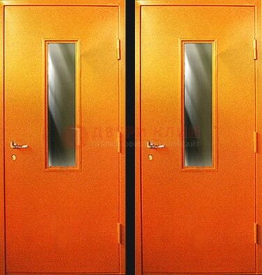 Оранжевая противопожарная дверь со вставкой из стекла ДПП-8 в Пензе