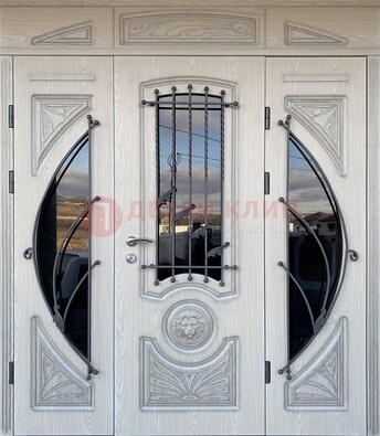 Большая парадная дверь Винорит со стеклом и ковкой ДПР-108 в Пензе
