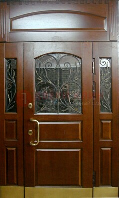 Стальная парадная дверь со вставками из стекла и ковки ДПР-30 в коттедж в Пензе