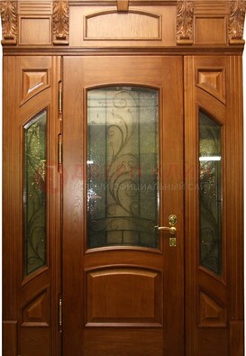 Парадная дверь со стеклянными вставками и ковкой ДПР-36 для дома в Брянске