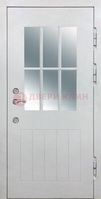 Белая уличная дверь со стеклом ДС-30 в Пензе