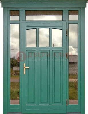 Зеленая металлическая дверь МДФ со стеклом ДС-43 в Пензе