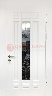 Белая стальная дверь винорит со стеклом и ковкой ДСК-191 в Пензе