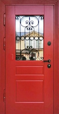 Красная железная дверь Винорит со стеклом и ковкой ДСК-205 в Пензе