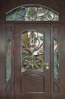 Входная дверь Винорит со стеклом и ковкой и фрамугами ДСК-213 в Пензе