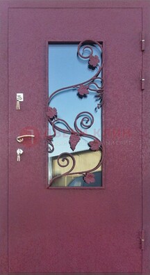 Железная дверь Порошок со стеклом и ковкой лозы ДСК-220 в Пензе