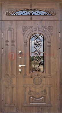 Распашная стальная дверь Винорит со стеклом и ковкой ДСК-232 в Пензе