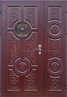 Красная железная дверь Винорит со стеклом и ковкой ДСК-235 в Пензе
