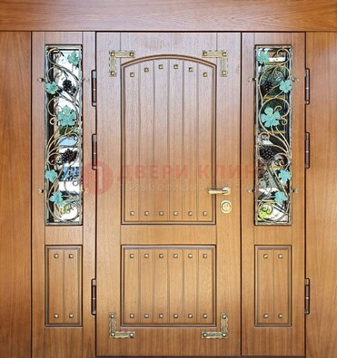 Железная дверь Винорит со стеклом и ковкой лозы ДСК-236 в Пензе