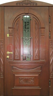 Узорная железная дверь массив со стеклом и ковкой ДСК-247 в Пензе