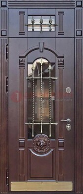 Металлическая дверь массив со стеклом и ковкой с фрамугой ДСК-249 в Пензе