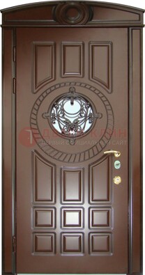 Шоколадная металлическая дверь Винорит со стеклом и ковкой ДСК-269 в Пензе