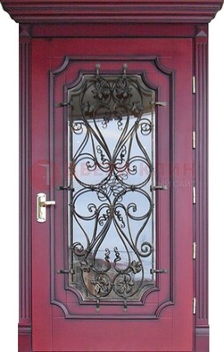 Красная стальная дверь Винорит со стеклом и ковкой ДСК-271 в Пензе