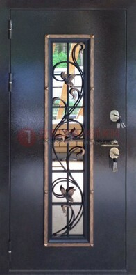 Железная дверь с порошковым напылением стеклом и ковкой ДСК-279 в Пензе