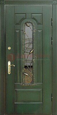 Железная дверь со стеклом и ковкой ДСК-9 для офиса в Пензе