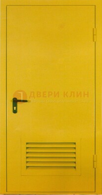 Желтая металлическая техническая дверь с вентиляционной решеткой ДТ-15 в Пензе