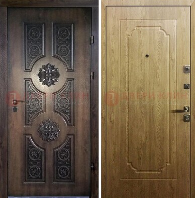 Железная коричневая дверь с виноритом и Золотой дуб внутри ДВТ-101 в Пензе