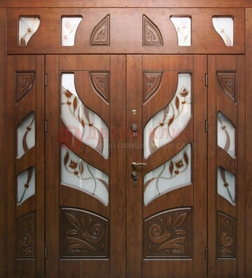 Элитная двухстворчатая дверь с витражным стеклом ДВТ-173 в Пензе