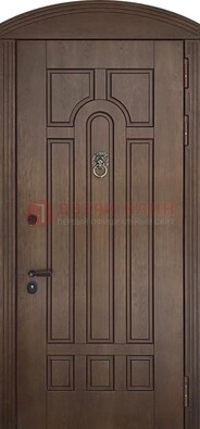 Коричневая стальная дверь с виноритом в форме арки ДВТ-237 в Пензе