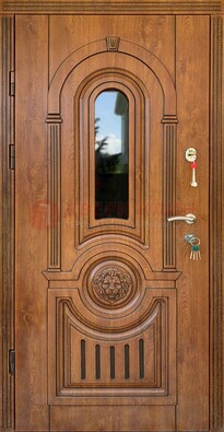 Классическая стальная дверь Винорит со стеклом и узором ДВТ-261 в Пензе