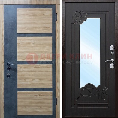 Светлая металлическая дверь c фрезерованной МДФ с зеркалом ДЗ-103 в Пензе