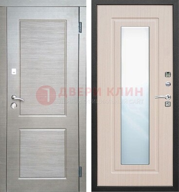 Светлая металлическая филенчатая дверь и МДФ Белый дуб с зеркалом ДЗ-104 в Пензе