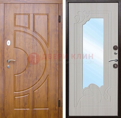 Коричневая металлическая дверь c МДФ с узором и зеркалом ДЗ-105 в Пензе