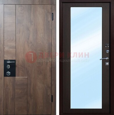 Коричневая металлическая дверь c МДФ с зеркалом ДЗ-106 в Пензе
