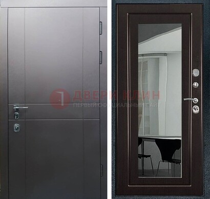 Входная дверь с порошковым напылением Темное серебро c МДФ Венге с зеркалом ДЗ-108 в Пензе