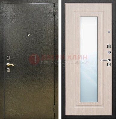Входная темная дверь c порошковым покрытием и МДФ Белый дуб и зеркалом ДЗ-112 в Пензе