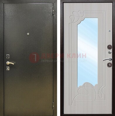 Входная темно-серая дверь c порошковым покрытием и МДФ с резьбой и зеркалом ДЗ-113 в Пензе