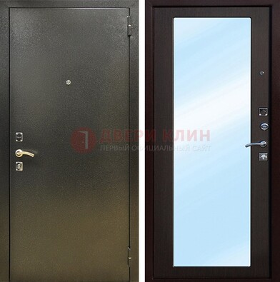 Входная темно-серая дверь c порошковым покрытием и МДФ с зеркалом ДЗ-114 в Пензе