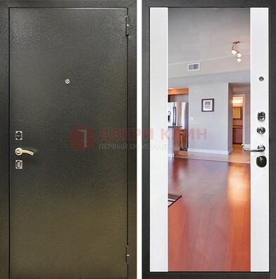 Входная темно-серая дверь c порошковым покрытием и Белой МДФ с зеркалом ДЗ-115 в Пензе