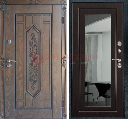 Уличная коричневая дверь c виноритом и МДФ Венге с зеркалом ДЗ-116 в Пензе
