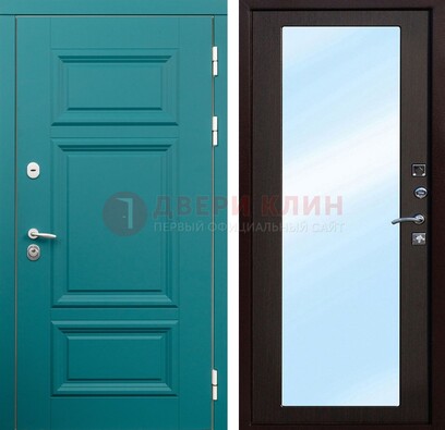 Зеленая входная дверь терморазрыв c виноритом и МДФ с зеркалом ДЗ-122 в Пензе